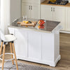 SoBuy FKW128-II-ST Îlot de Cuisine Mobile avec Plan Inox Rabattable – 2 Tiroirs, 130 × 46–71 × 91 cm, Blanc