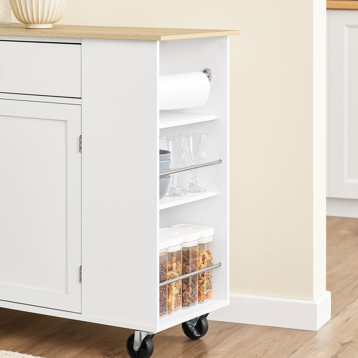 SoBuy FKW133-WN Desserte Cuisine avec Roulettes et Tiroir, Mobile, pour Cuisine et Salle à Manger, Rangement Optimisé, Usage Quotidien – L99×P40×H85 cm, Blanc