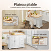 SoBuy FKW41-II-WN Îlot de Cuisine Mobile – Plan Extensible 46–71 cm, 3 Tiroirs, Armoire, Blanc et Bois Naturel