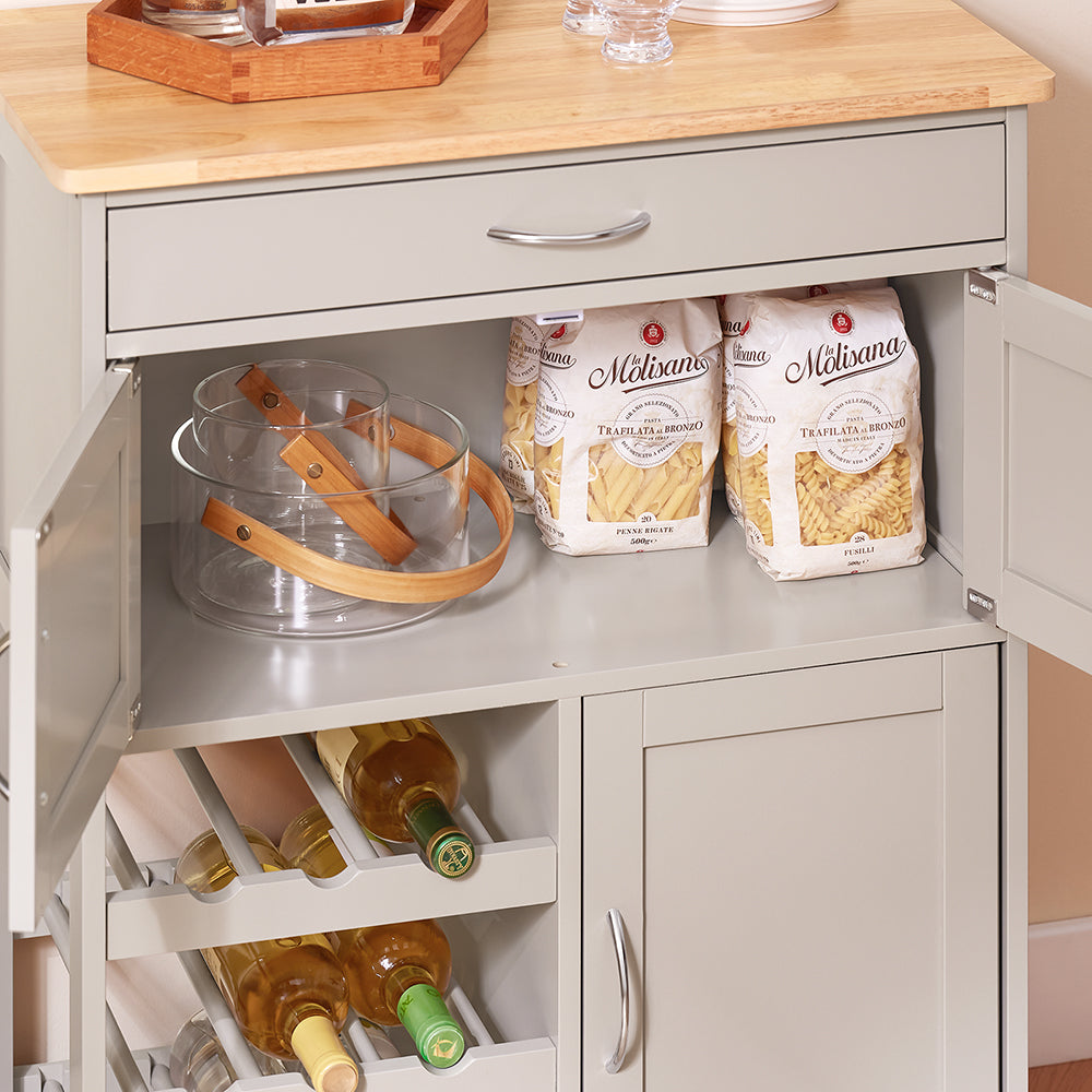 SoBuy FKW45-KA Desserte Cuisine sur Roulettes – Plan Hévéa, Casier à Vin, 1 Tiroir, 1 Placard – 67×38×86 cm, Marron Clair