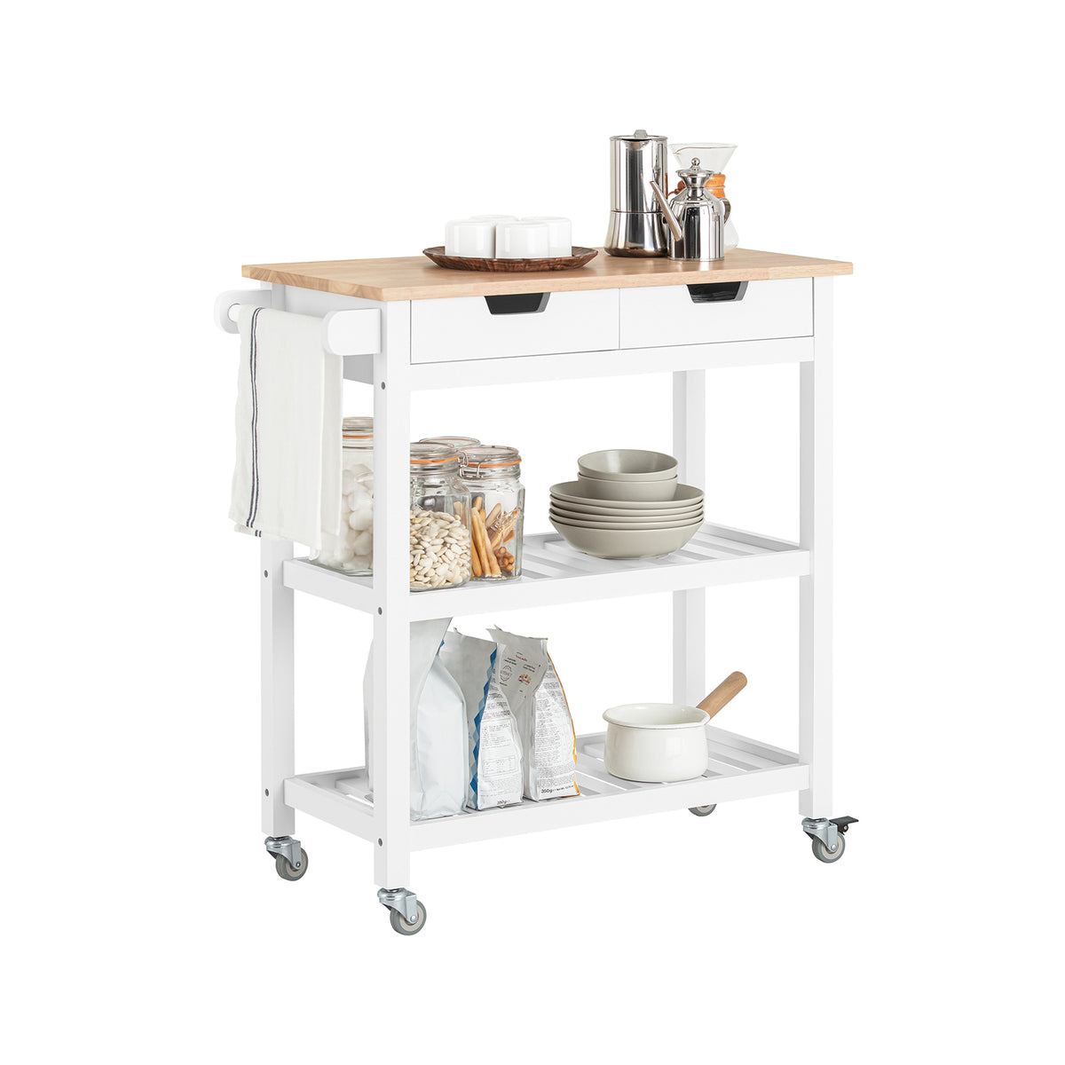 SoBuy FKW68-WN Chariot de Service Desserte à roulettes Table Roulante Meuble de Rangement