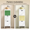sebuyfr.comG127-W Colonne Salle de Bain avec 2 Paniers, Format Compact, Design Moderne, pour Salle de Bain et WC, Rangement Optimisé – L30×P30×H89 cm, Bois, Blanc
