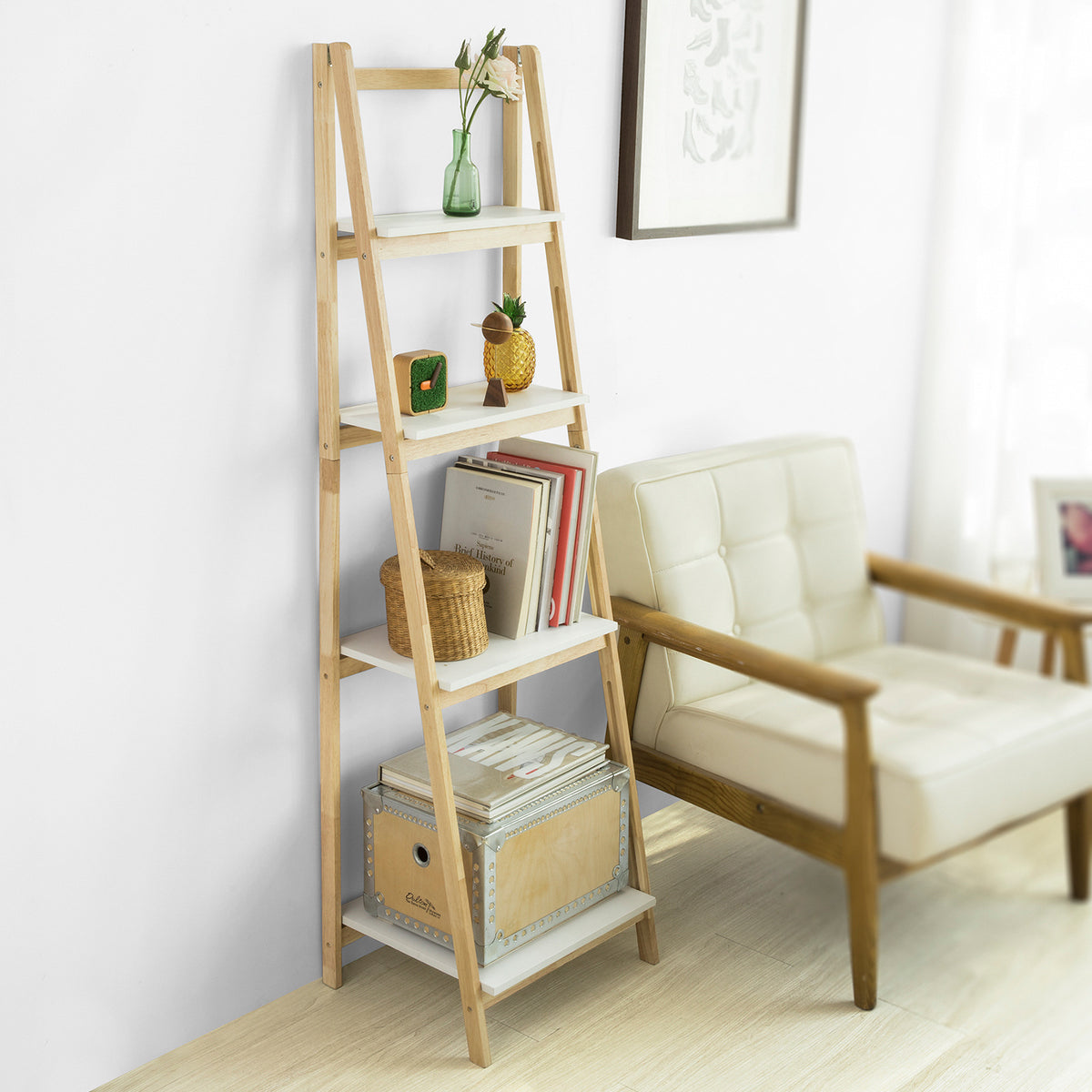 sebuyfr.comG162-N Étagère Pliable Style échelle Étagère pour Salle de Bain, Bureau, Salon, etc. avec 4 Niveaux de Rangement