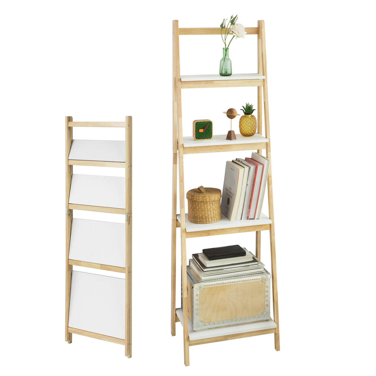 sebuyfr.comG162-N Étagère Pliable Style échelle Étagère pour Salle de Bain, Bureau, Salon, etc. avec 4 Niveaux de Rangement