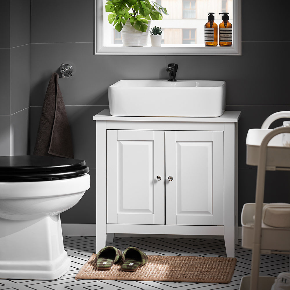 sebuyfr.comG202-W Meuble sous lavabo Salle de Bain Meuble de Salle de Bain avec 2 Portes, Grand Espace de Rangement & découpe Siphon sous Vasque MDF, Blanc 60x62x30cm