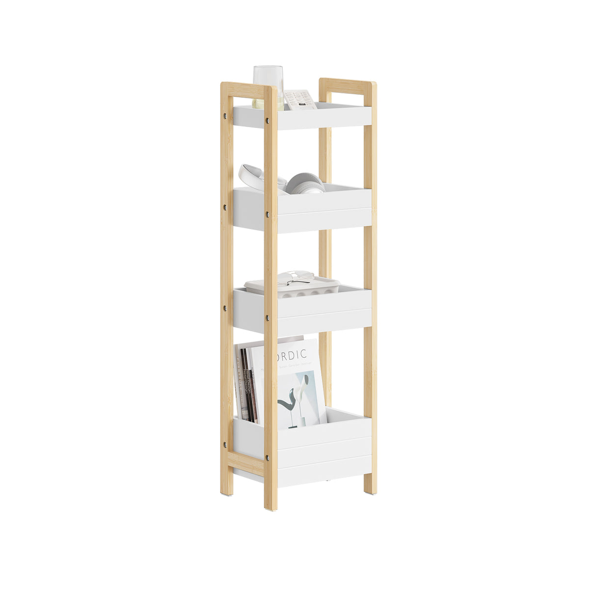 sebuyfr.comG226-H-WN Étagère WC Étroite 28 cm avec 4 Compartiments, Cadre Bambou et Anti-basculement – Rangement Toilette Bois N