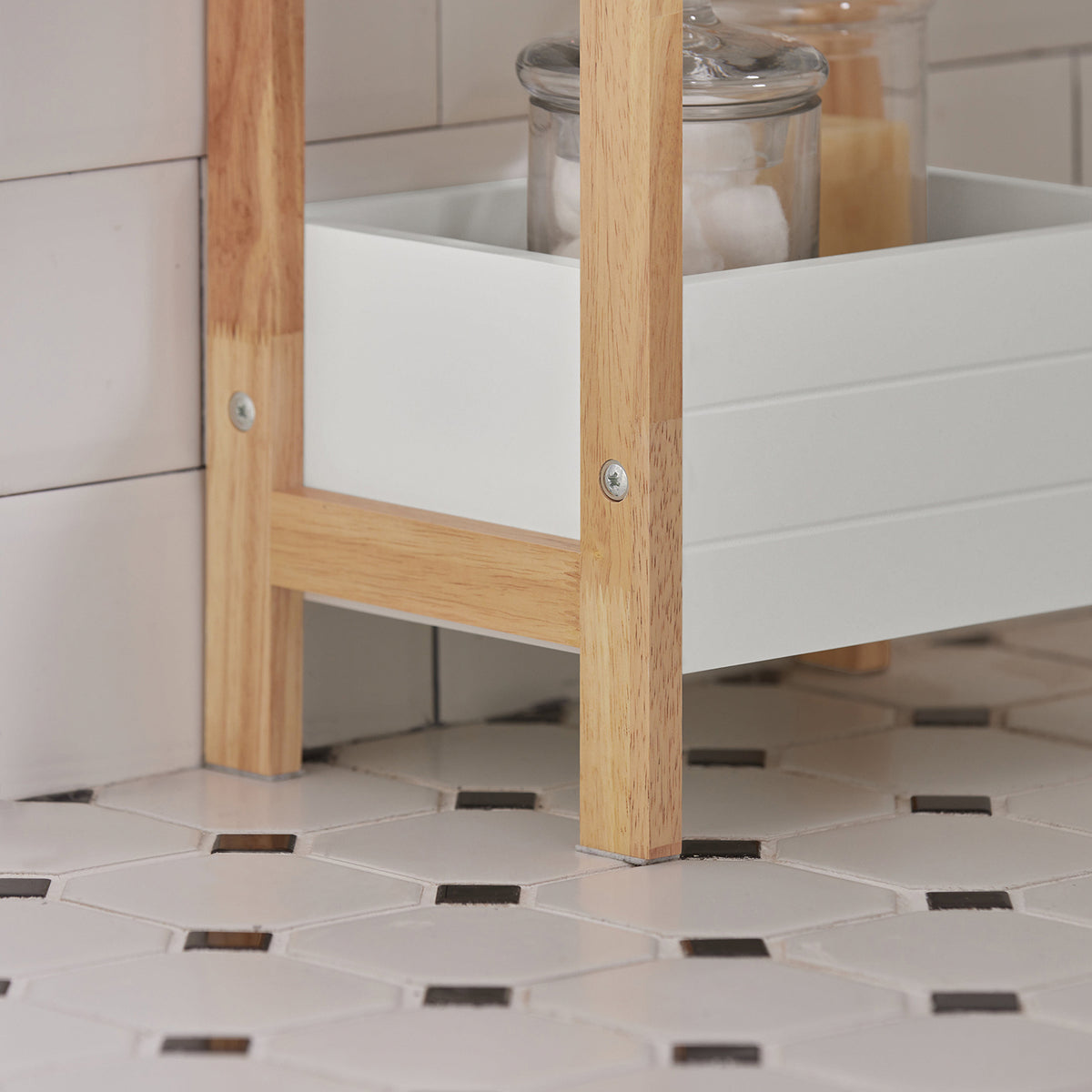 sebuyfr.comG226-WN Tour de rangement salle de bain 20 cm avec 3 paniers – Blanc et bois