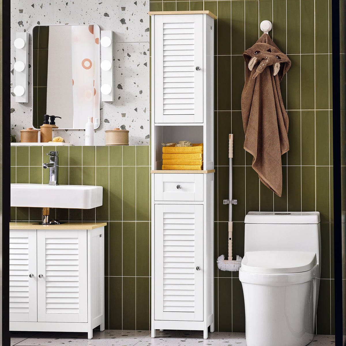 sebuyfr.comG236-WN Meuble Colonne de Salle de Bain Armoire Haute Meuble de Rangement avec étagères réglables, 1 Tiroir et 2 Portes