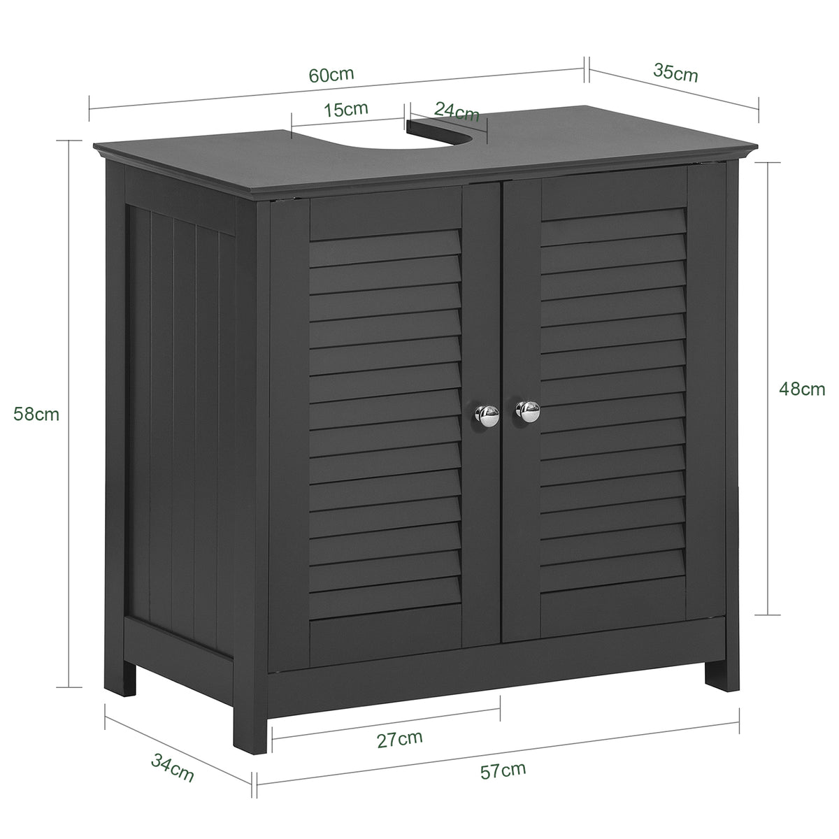 sebuyfr.comG237-DG Meuble sous Lavabo avec Étagères Ajustables, Résistant à l’Humidité, pour Salle de Bain et WC, Rangement Optimisé – L60×P35×H58 cm, MDF, Gris