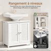 sebuyfr.comG237-II-W Meuble Sous Vasque 60 cm avec Porte à Lamelles – Étagère Réglable, Blanc