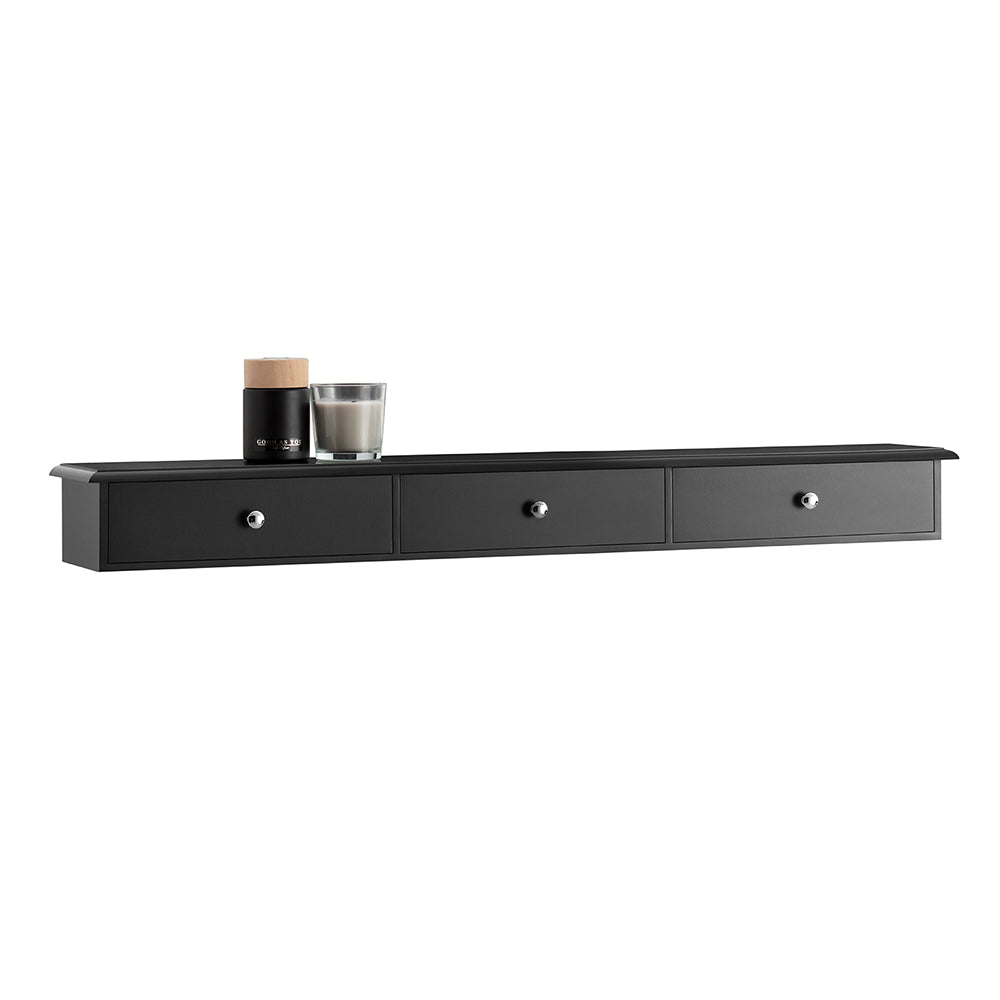 sebuyfr.comG43-L-SCH Etagere Murale avec 3 Tiroirs - Étagère Flottante Moderne pour Entrée, Salon, Cuisine & Chambre - Noir 94x1