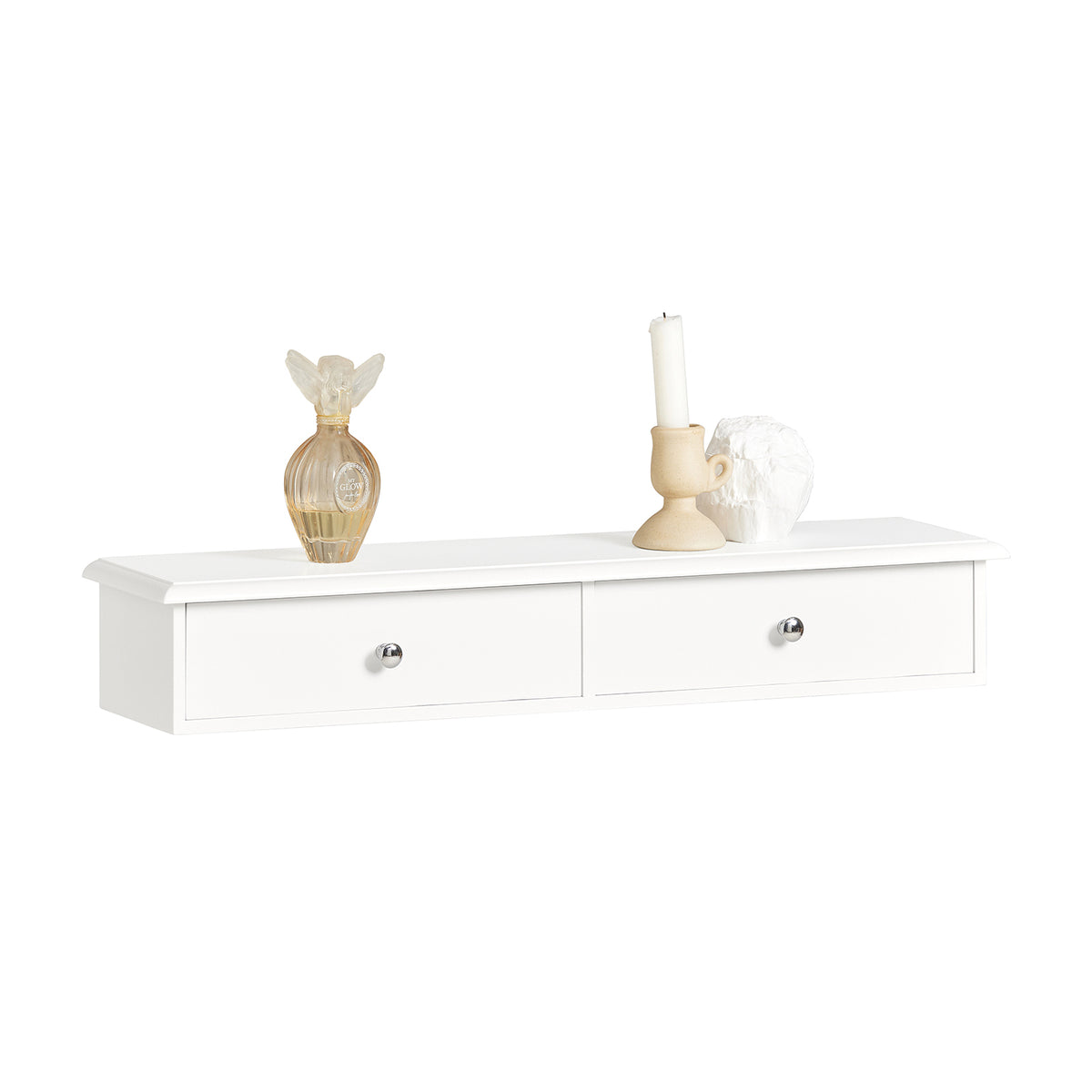sebuyfr.comG43-W Etagere Murale avec 2 Tiroirs - Étagère Flottante Moderne pour Entrée, Salon, Cuisine & Chambre - Blanc 64x15x1