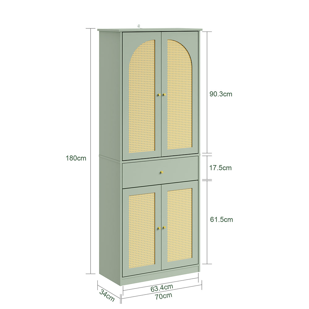 SoBuy FSB107-GR Armoire à Chaussures en Cannage avec Penderie Intégrée – 1 Tiroir, Meuble d'Entrée – 70×34×180 cm, Vert
