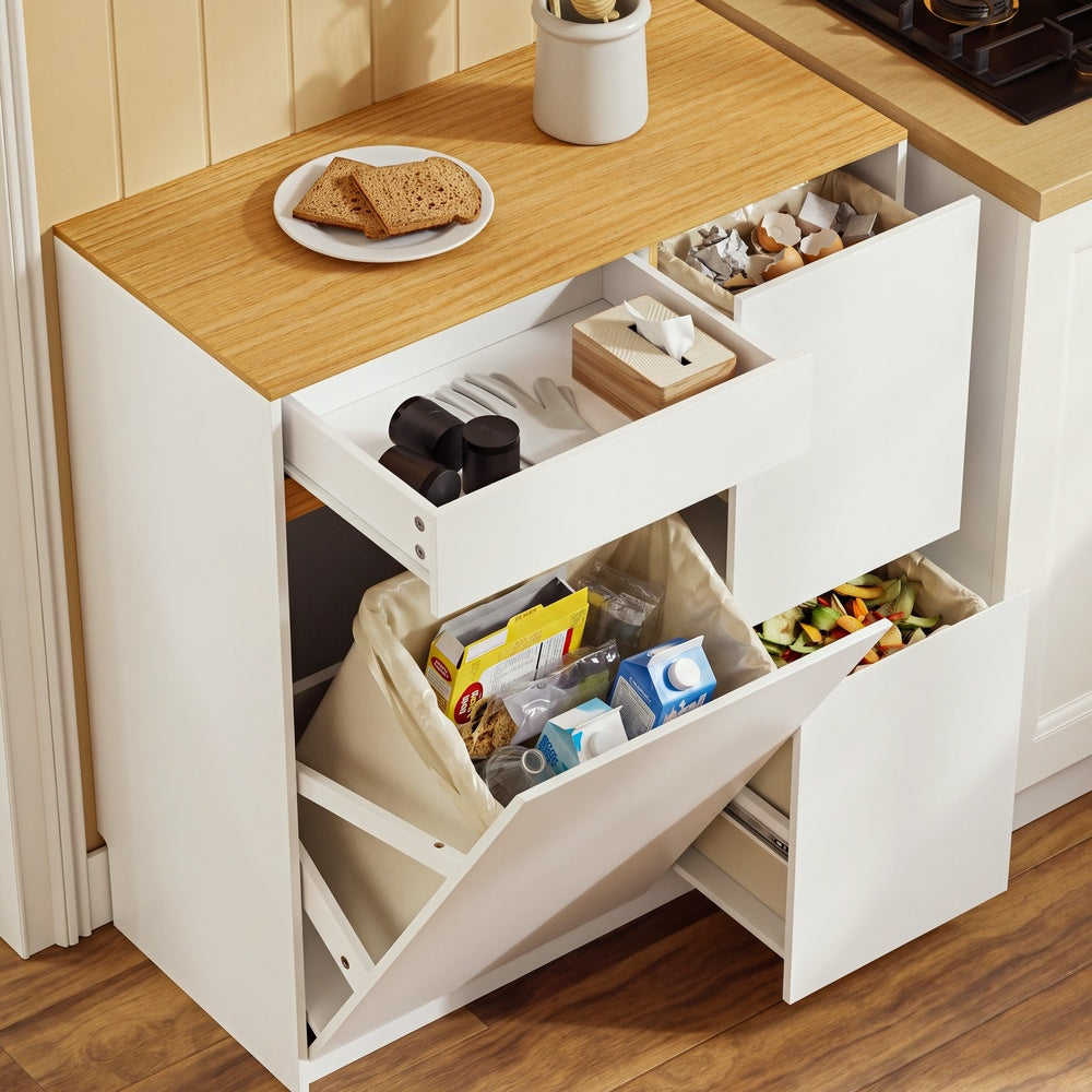 SoBuy FSB111-WN Buffet de Cuisine avec Plan de Travail – 3 Tiroirs et 2 Portes, Style Scandinave – 80×38×90 cm, Blanc et Bois