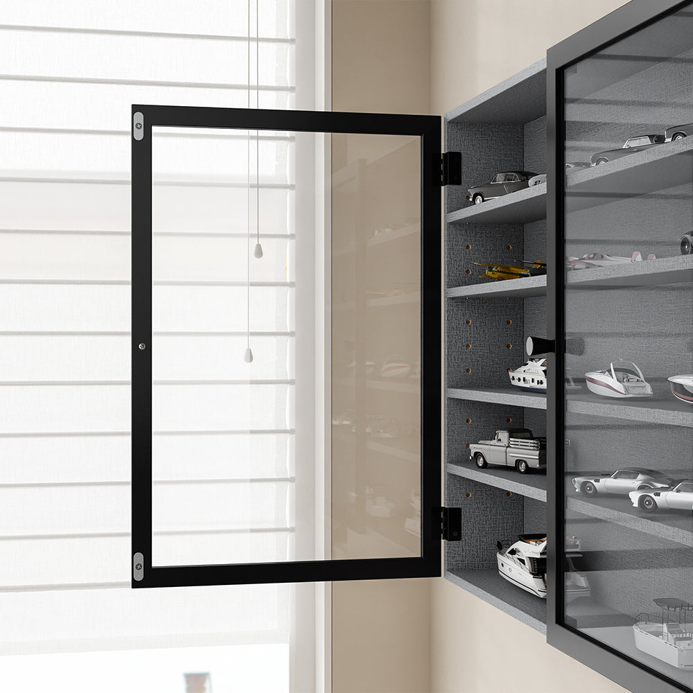 SoBuy FSB113-DG Vitrine Murale Suspendue avec Portes en Verre – Étagère Murale 5 Compartiments pour Collection, Finition Mélaminée Gris – 80×12,2×60 cm, Charge 10 kg