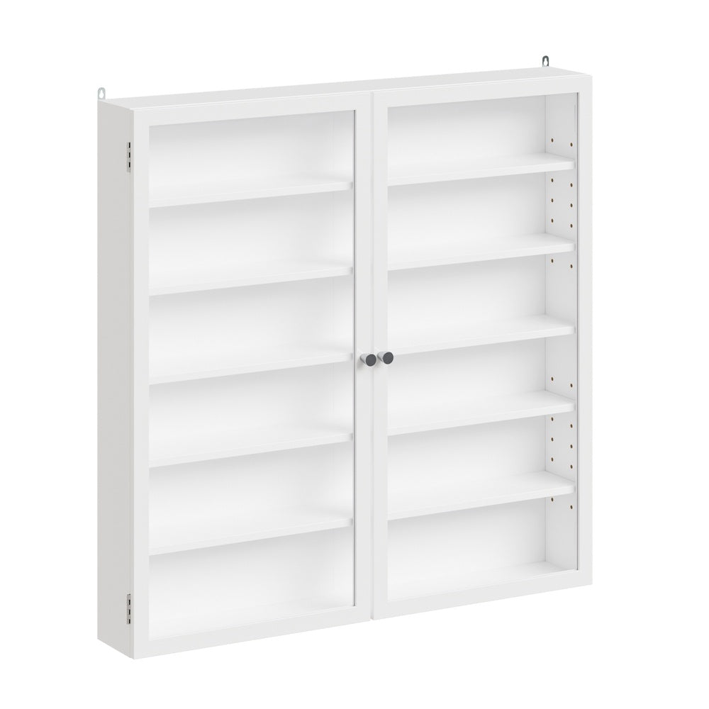 SoBuy FSB113-H-W Armoire Murale 2 Portes avec Porte Vitrée – Meuble Rangement Mural 5 Étagères Réglables, Étagère Suspendue Fine pour Salle de Bain, WC et Chambre – 80×12×80 cm, Charge 12 kg