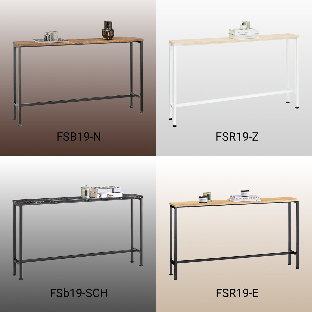 SoBuy FSB19-E Console d’Entrée Design Fonctionnel et Gain de Place, Design Moderne, Structure Robuste, Usage Quotidien – L120×P20×H65 cm, Métal, Naturel et Noir