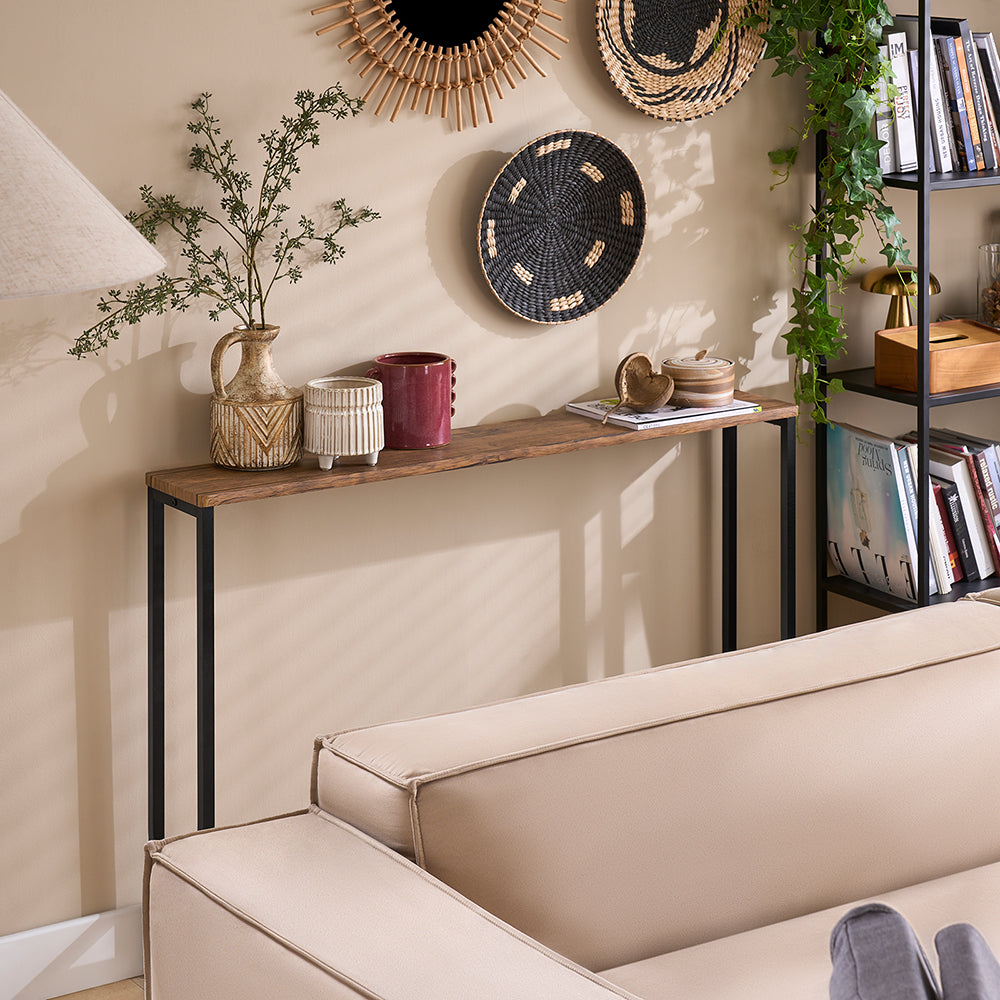 SoBuy FSB19-N Table Console Étroite, Table d'Appoint, Bout de Canapé, Table d’Entrée, Cadre et 4 Pieds en Fer, pour Salon, Entrée, Couloir, Intustriel, L120xP20xH65 cm