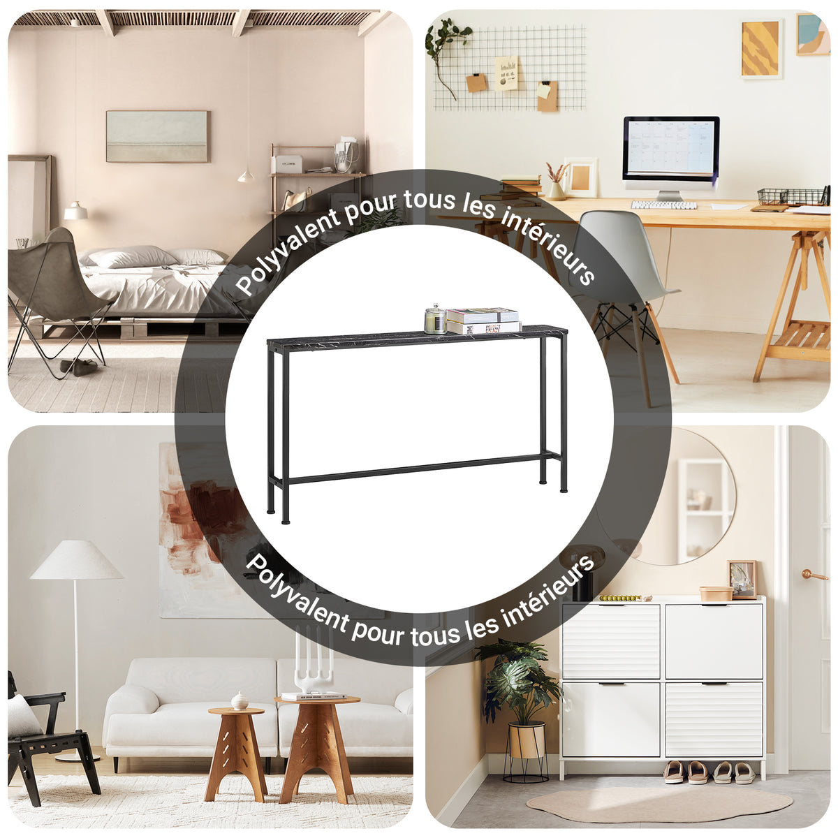 SoBuy FSB19-SCH Console d’Entrée Design Fonctionnel et Gain de Place, Design Moderne, Style Industriel, pour Salon et Chambre – L120×P20×H65 cm, Métal, Noir
