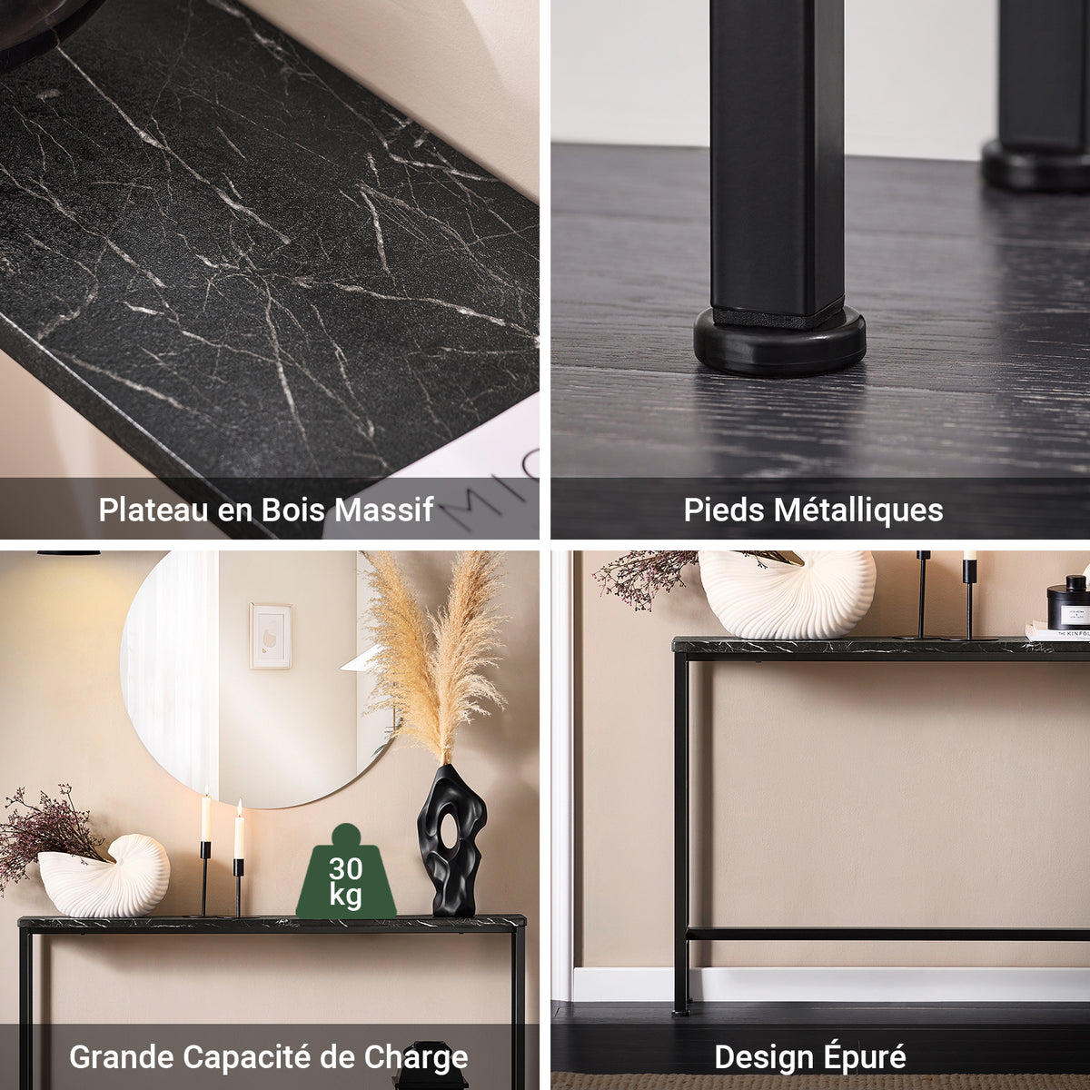 SoBuy FSB19-SCH Console d’Entrée Design Fonctionnel et Gain de Place, Design Moderne, Style Industriel, pour Salon et Chambre – L120×P20×H65 cm, Métal, Noir