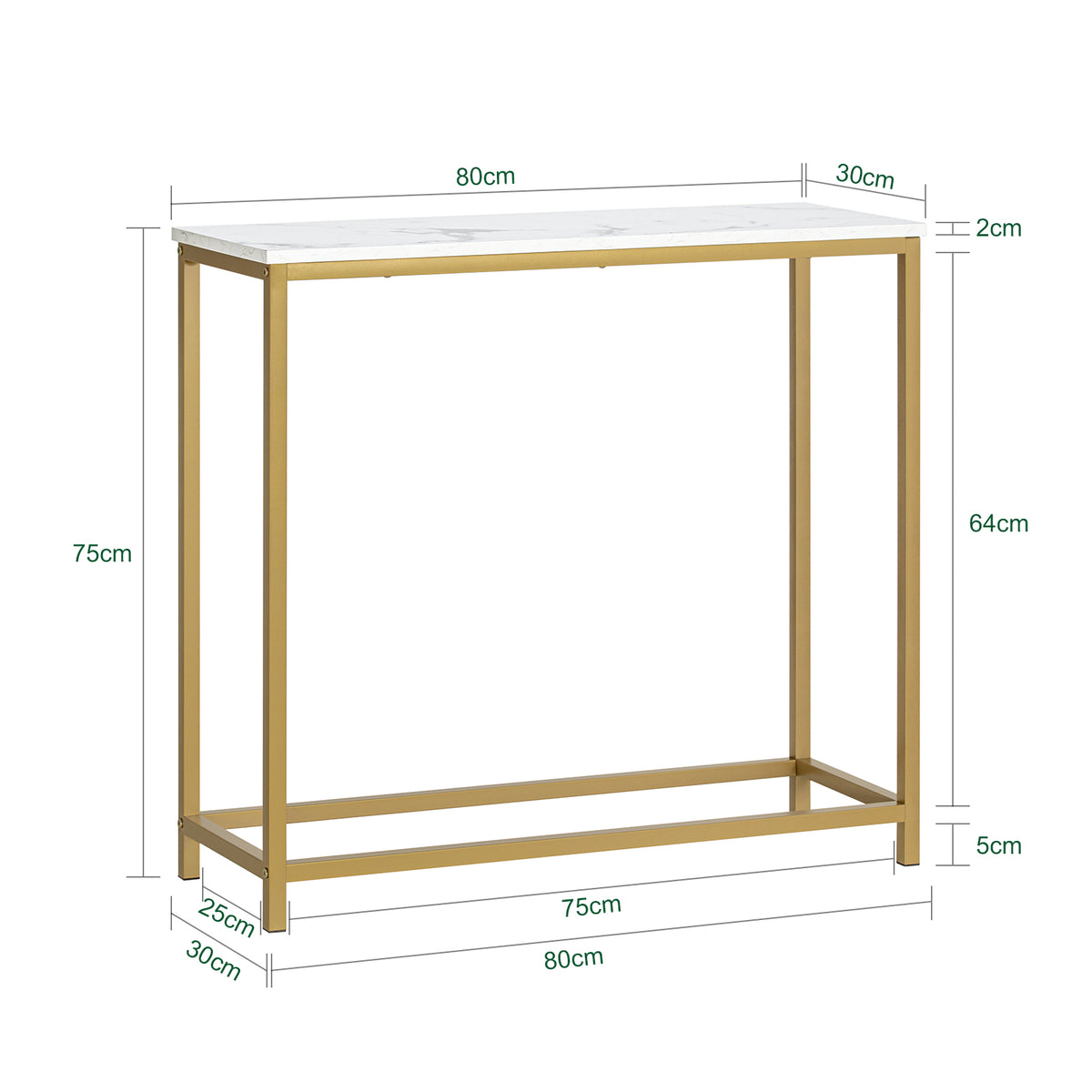 SoBuy FSB29-G Table Console Table d'Appoint Bout de Canapé Table d’Entrée Effet Marbre Cadre et 4 Pieds en Fer Haute Qualité – L80cm x P30cm x H75cm - Doré