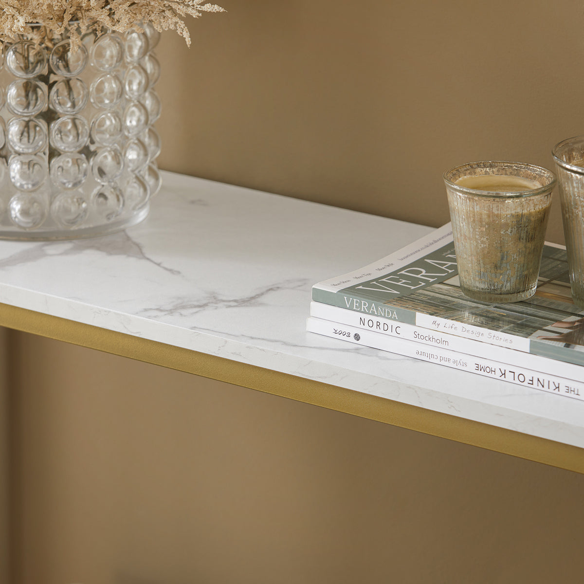 SoBuy FSB29-G Table Console Table d'Appoint Bout de Canapé Table d’Entrée Effet Marbre Cadre et 4 Pieds en Fer Haute Qualité – L80cm x P30cm x H75cm - Doré