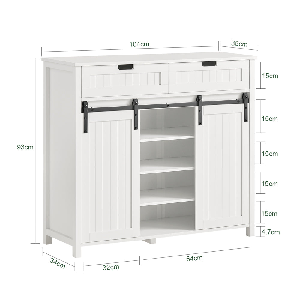 SoBuy FSB74-W Meuble d’Entrée avec Rangement Chaussures Intégré – 2 Portes Coulissantes et 2 Tiroirs – Entrée Organisée – 104x35x93 cm Blanc
