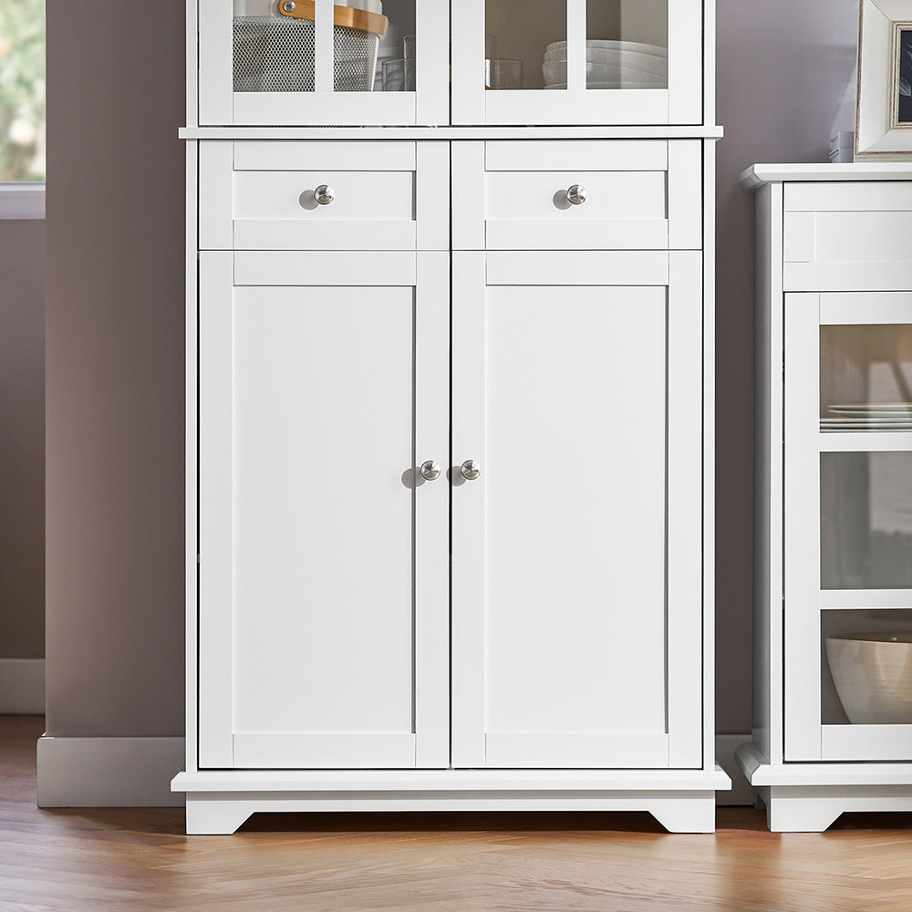 SoBuy FSB76-W Buffet Haut avec 2 Portes Vitrées, 2 Portes et 2 Tiroirs – L75×P40×H175 cm, Charge 100 kg, MDF E1, Blanc