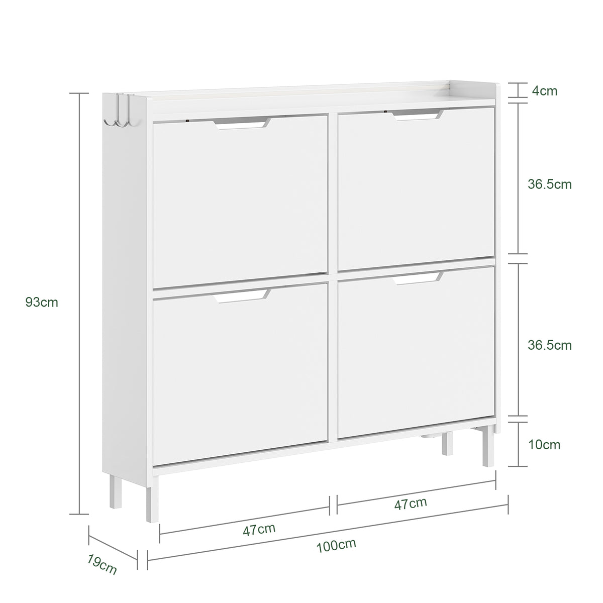 SoBuy FSR100-E-W Meuble Chaussures Entrée avec LED Détection Automatique – Ultra-Slim 19 cm, Crochets, Fixation Murale ou Sol, 8-12 Paires, Blanc