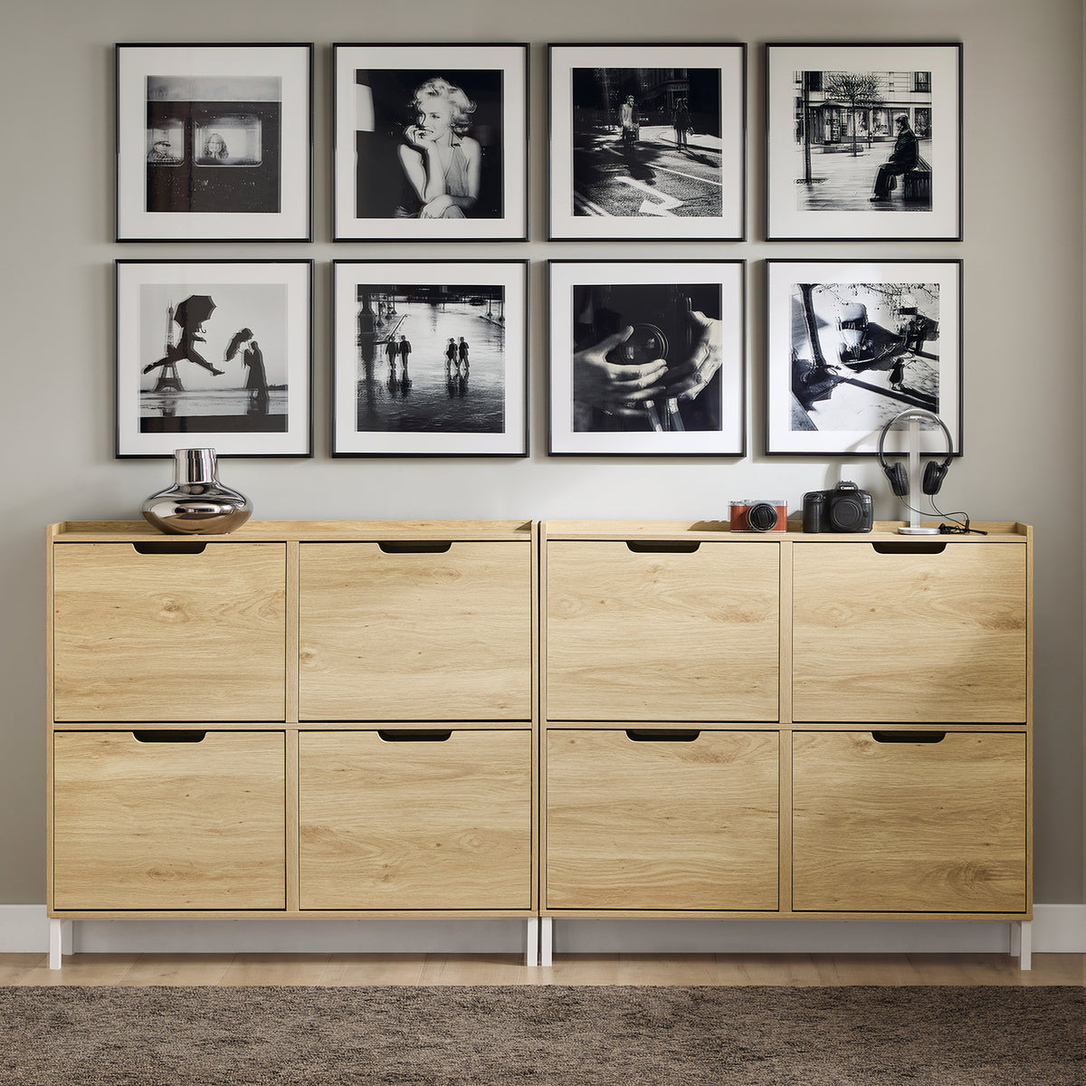 SoBuy FSR100-N Armoire à chaussures ultra-slim 19 cm – 4 abattants, 8 à 12 paires, anti-basculement, Naturel, 100×19×91 cm