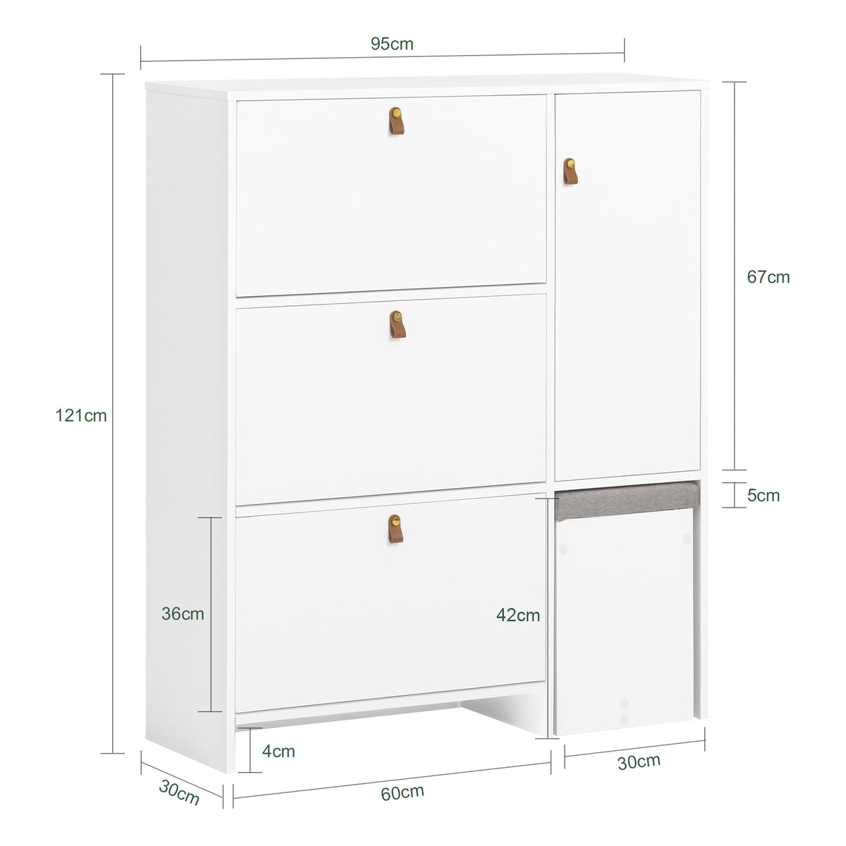 SoBuy FSR107-W Armoire à Chaussures avec Tabouret, 1 Porte et 3 Abattants, Meuble d'Entrée – 95x30x121 cm, Blanc