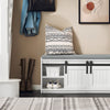 SoBuy FSR133-K-W Banc à Chaussures avec Coussin Rembourré, Porte de Grange Coulissante, 6 Compartiments Réglables, Charge 200 kg – 90x35x46 cm, Blanc