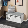 SoBuy FSR133-K-W Banc à Chaussures avec Coussin Rembourré, Porte de Grange Coulissante, 6 Compartiments Réglables, Charge 200 kg – 90x35x46 cm, Blanc