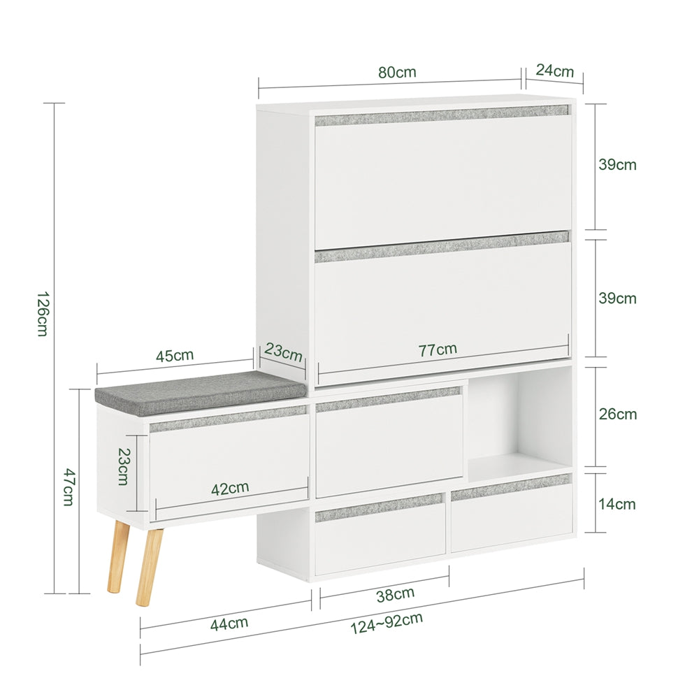 SoBuy FSR134-W Banc à Chaussures Modulable avec Armoire sur Pieds, Meuble d'Entrée – 124x24x126 cm, Blanc
