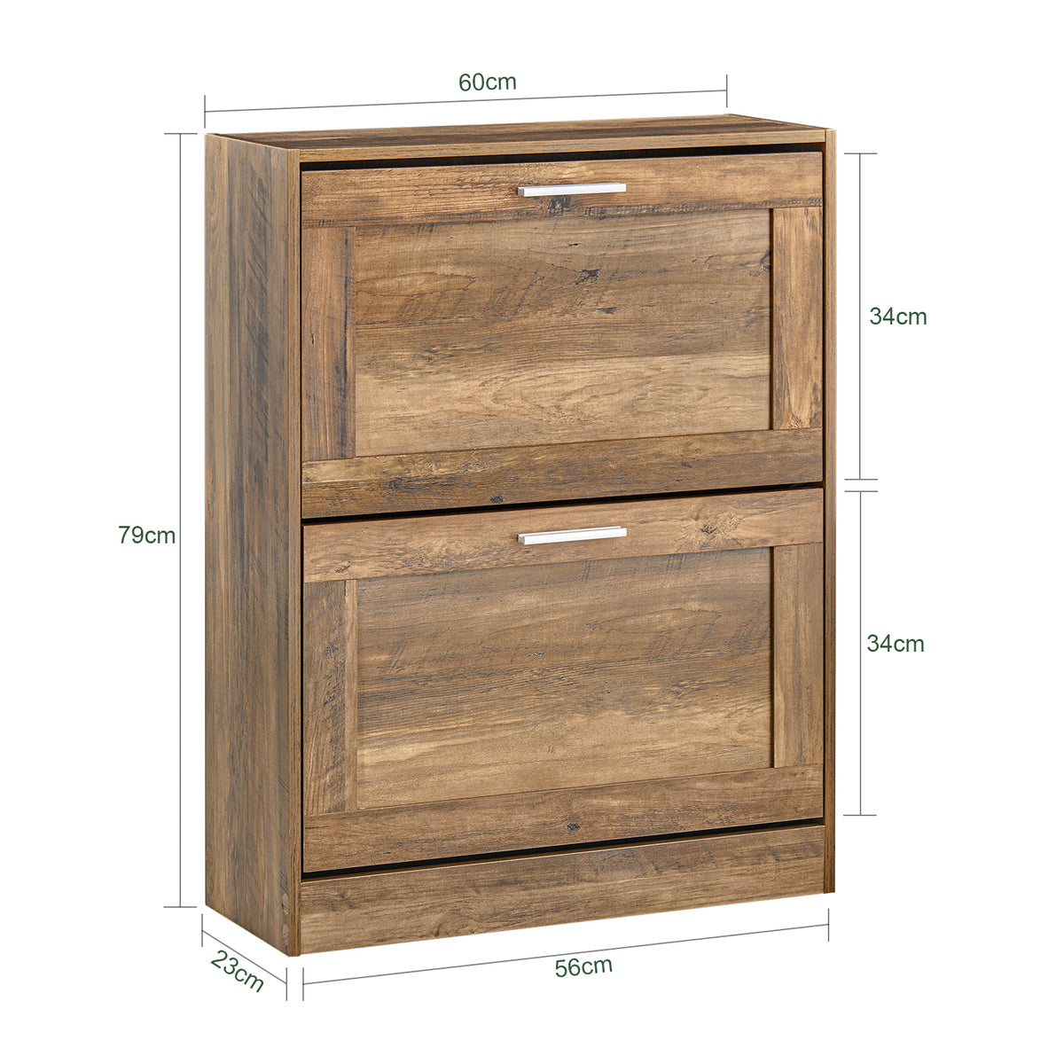 SoBuy FSR137-F Armoire à Chaussures 2 Abattants Réglables, Slim 23cm pour Entrée Couloir – 60x23x79 cm, Bois Foncé