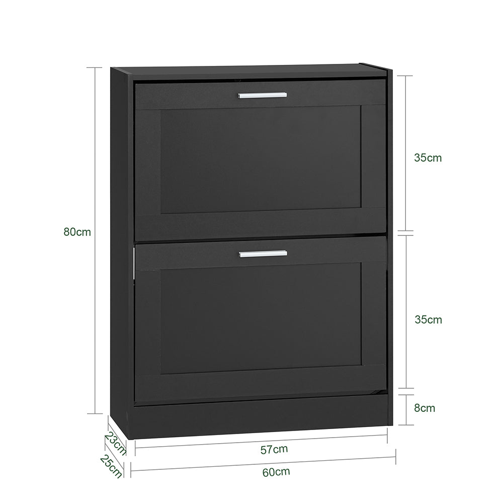 SoBuy FSR137-SCH Meuble à Chaussures à Abattants 2 Niveaux – Rangement Discret pour Entrée – 60x25x80 cm Noir