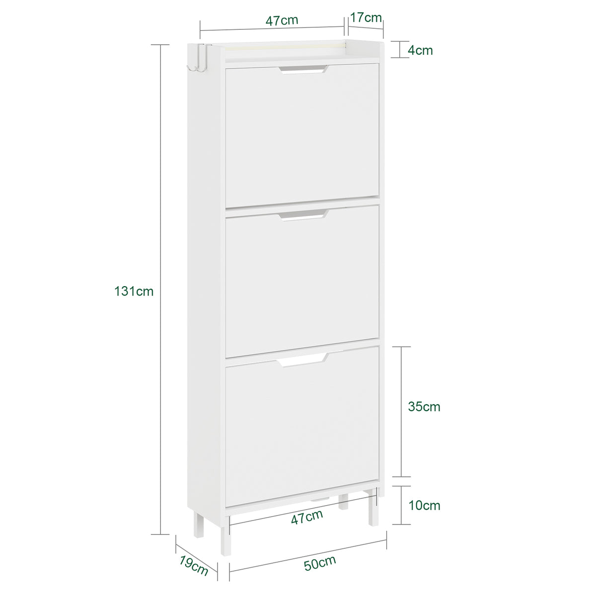 SoBuy FSR151-H-E-W Armoire à Chaussures Ultra-Slim 19 cm – 3 Abattants – Entrée Gain de Place – Blanc avec LED