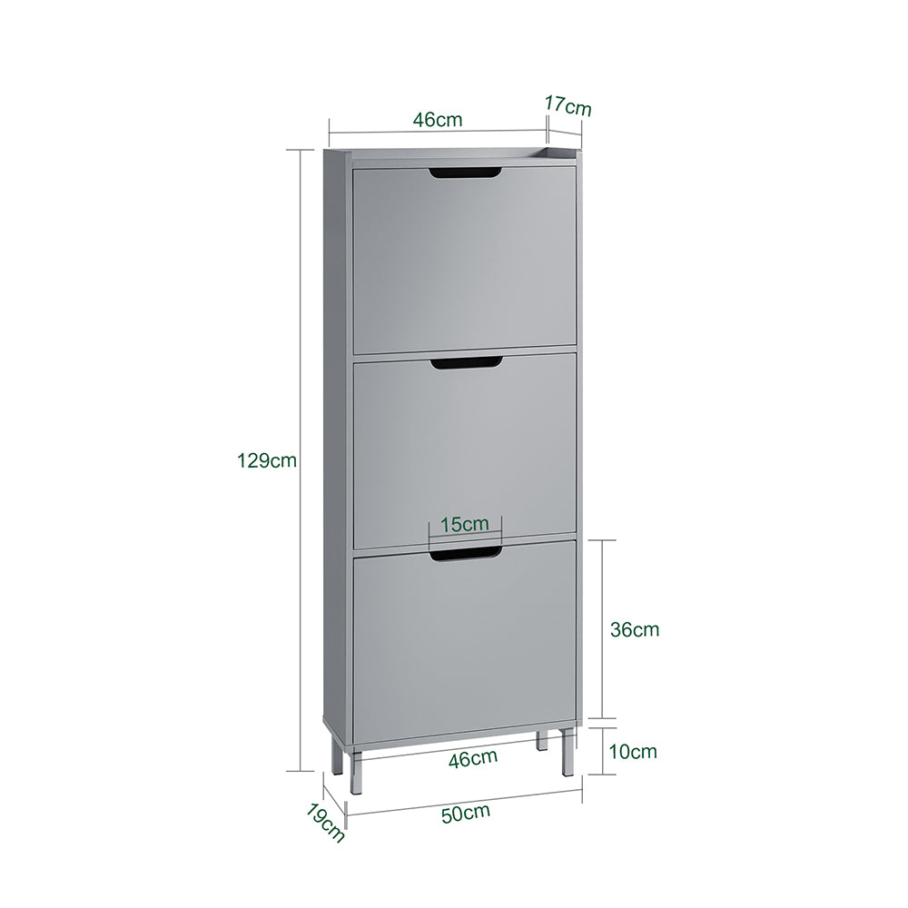 SoBuy FSR151-H-HG Armoire à Chaussures 3 Abattants Ultra-Slim 19cm, Rangement Compact pour Entrée Couloir – 50x19x129 cm, Gris