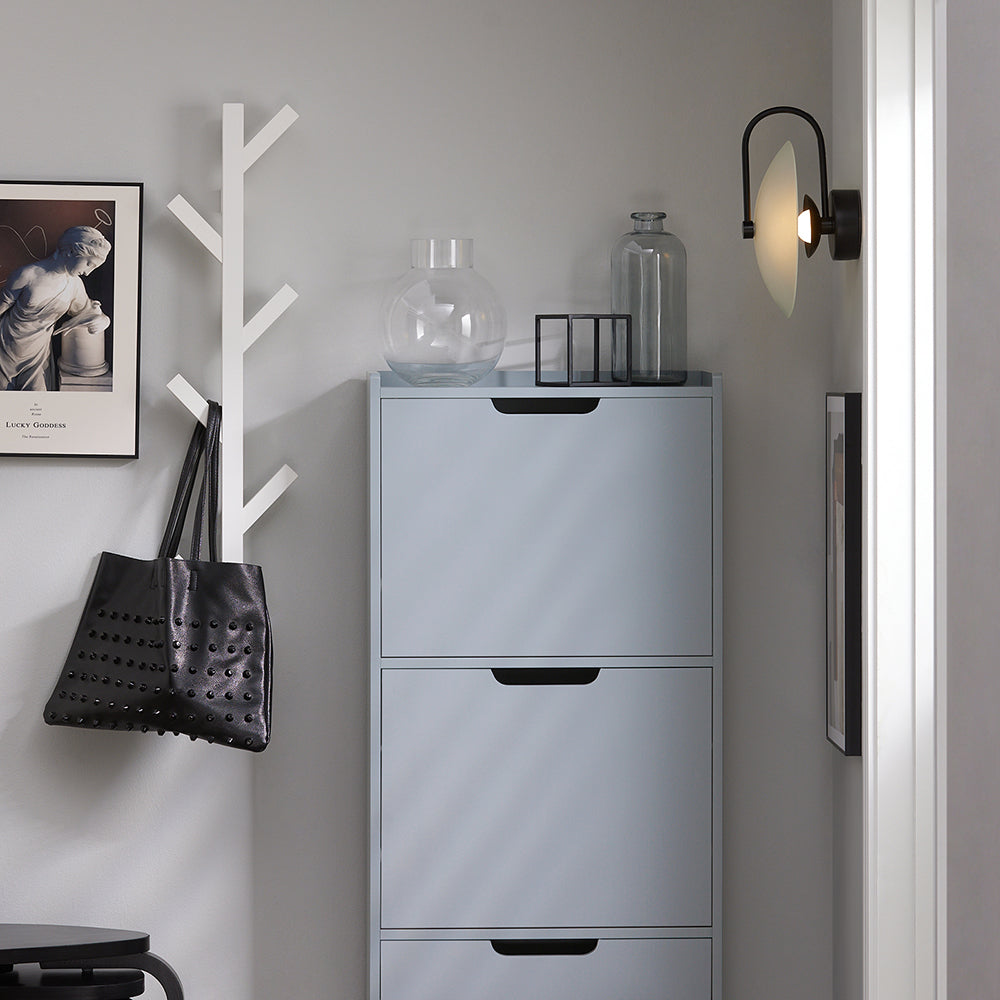 SoBuy FSR151-H-HG Armoire à Chaussures 3 Abattants Ultra-Slim 19cm, Rangement Compact pour Entrée Couloir – 50x19x129 cm, Gris