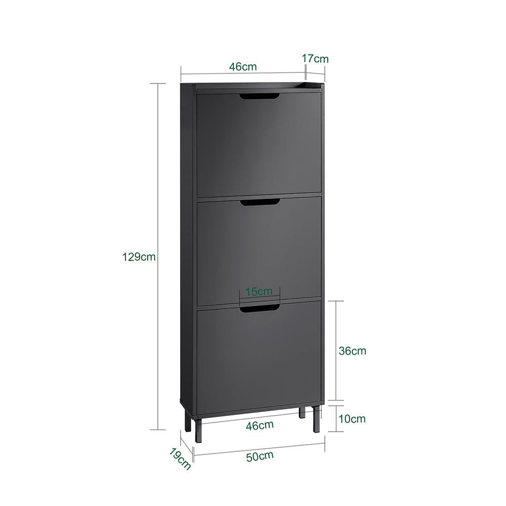 SoBuy FSR151-H-SCH Armoire à Chaussures Ultra-Slim 19 cm | 3 Abattants, 6–8 Paires, Noir
