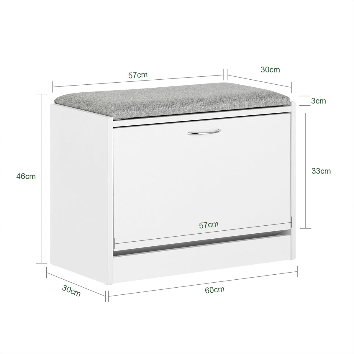 SoBuy FSR16-HG Banc à Chaussures avec 1 Abattant et Coussin Rembourré, Coffre de Rangement pour Entrée – 60x30x46 cm, Gris