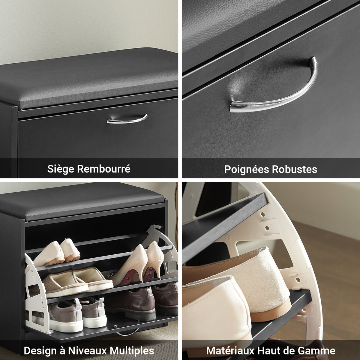 SoBuy FSR16-SCH Banc Armoire à Chaussures 1 abattant avec Coussin Meuble d’entrée Coffre Rangement pour Chaussures, N