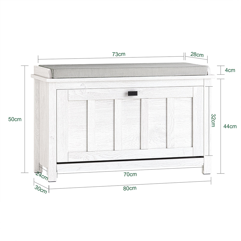 SoBuy FSR161-W Banc à Chaussures avec Coussin Rembourré et 1 Abattant pour Entrée Couloir – 80x30x50 cm, Blanc