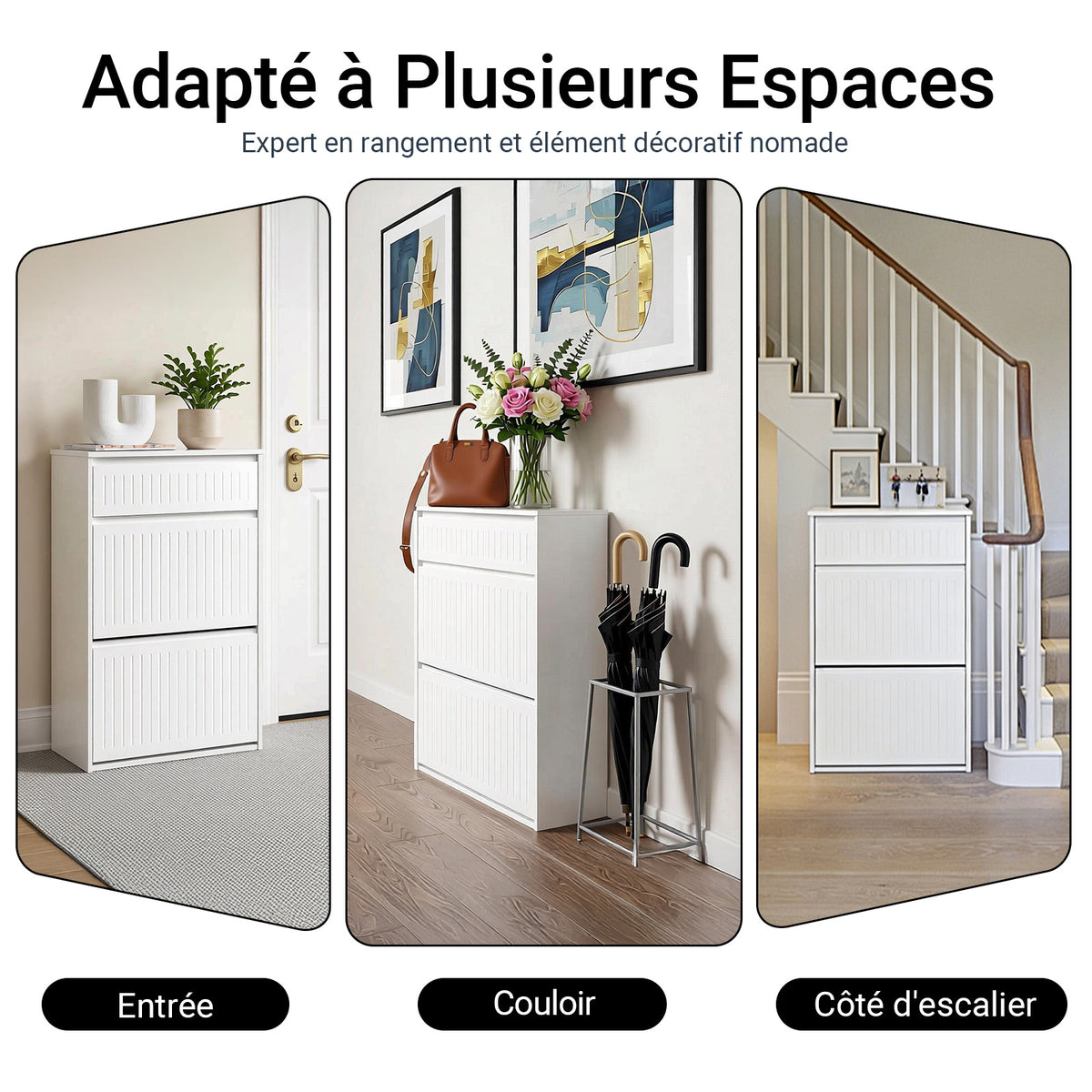 SoBuy FSR165-W Meuble à Chaussures à Abattants 2 Niveaux – Rangement Discret pour Entrée – Blanc