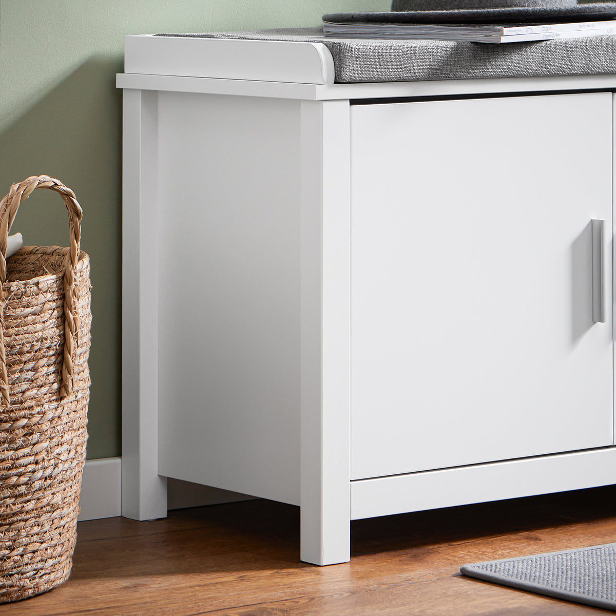 SoBuy FSR168-W Banc à Chaussures Banc de Rangement Meuble d'Entrée Meuble à Chaussures, 2 Portes Coussin Rembourré