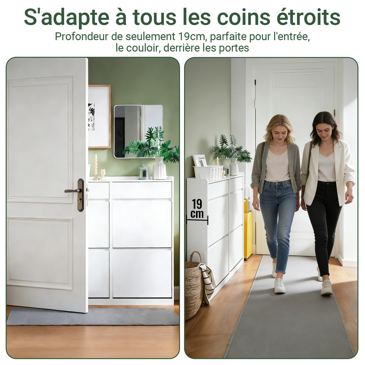 SoBuy FSR169-W Meuble à Chaussures Ultra-Slim 19 cm à Abattants – Rangement Discret – Blanc
