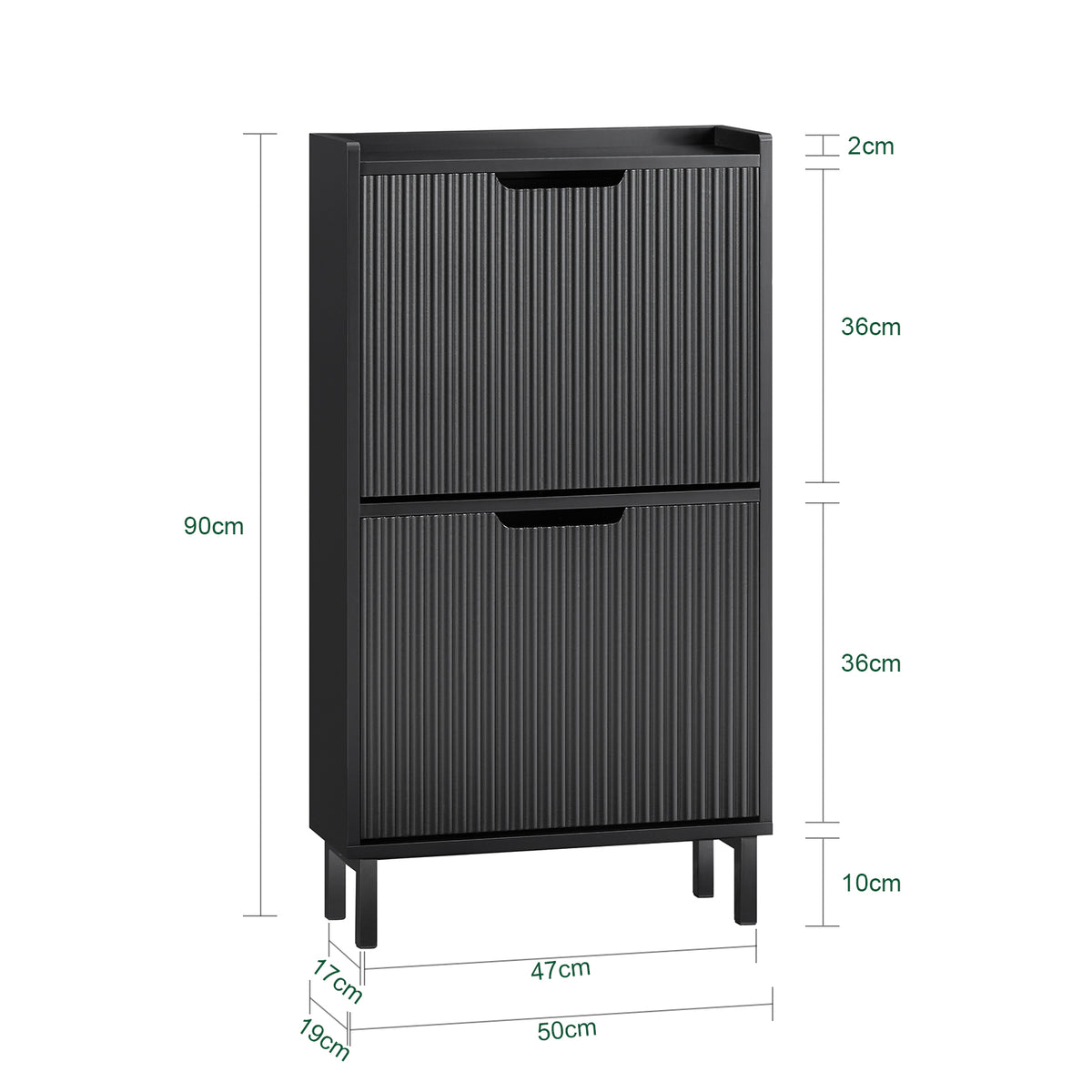 SoBuy FSR177-SCH Armoire à Chaussures 2 Abattants – 4 à 6 Paires, 19 cm de Profondeur, Anti-Basculement – 50×19×90 cm, Noir