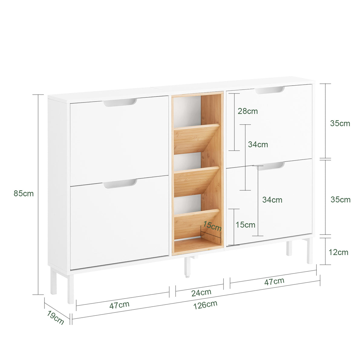SoBuy FSR183-WN – Meuble à Chaussures Ultra-Slim 19 cm – 4 Abattants + 3 Niches – Blanc et Naturel