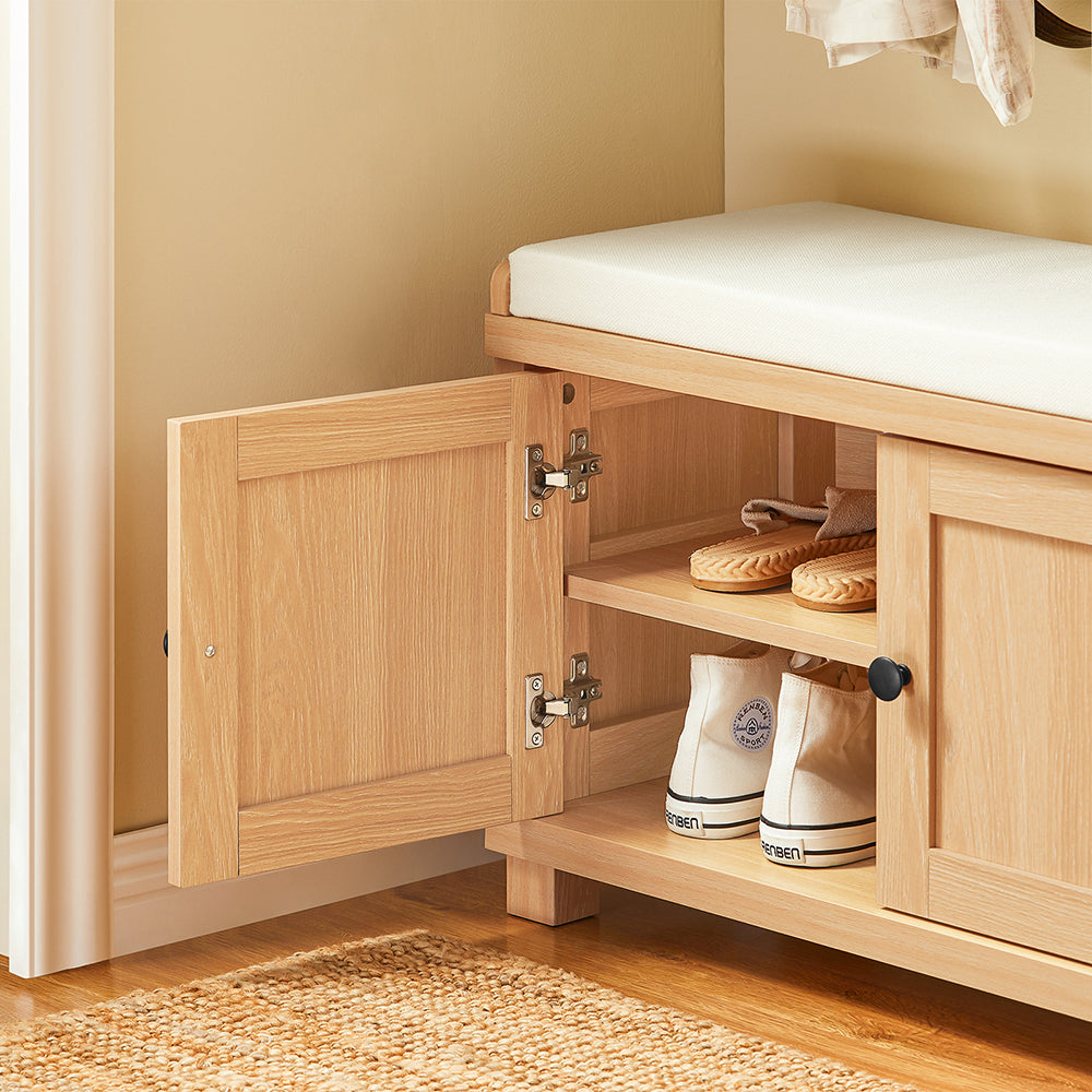 SoBuy FSR188-N Banc à Chaussures avec Coussin – 3 Portes, 4 Compartiments, 10 Paires, 225 kg, 104×35×47 cm, Naturel