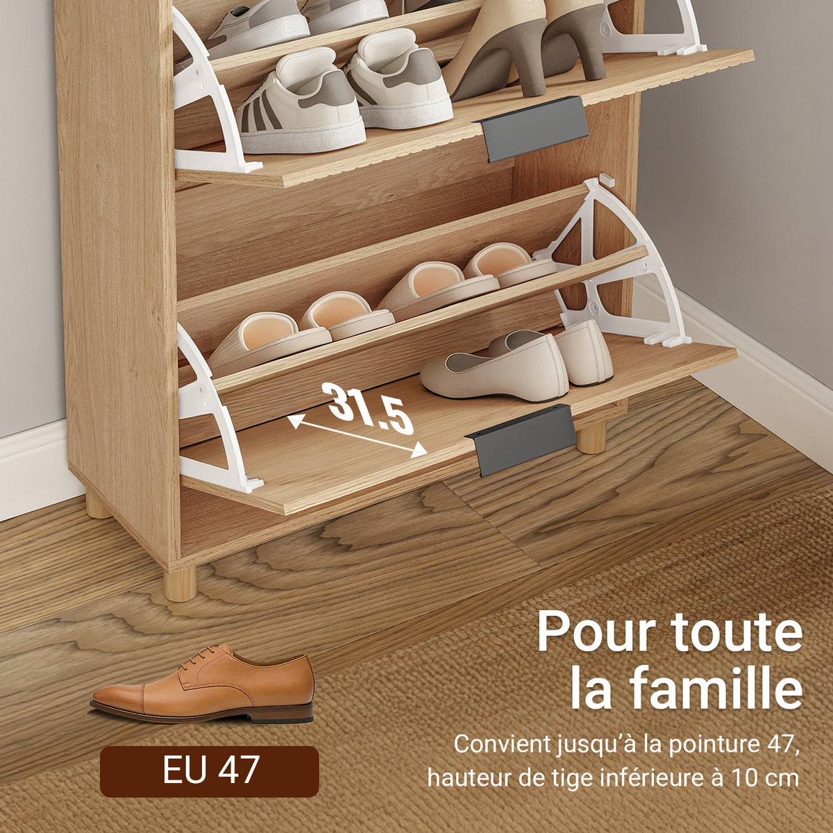 SoBuy FSR212-N Meuble à Chaussures pour Entrée Étroite – 24 cm de Profondeur, Chêne Naturel